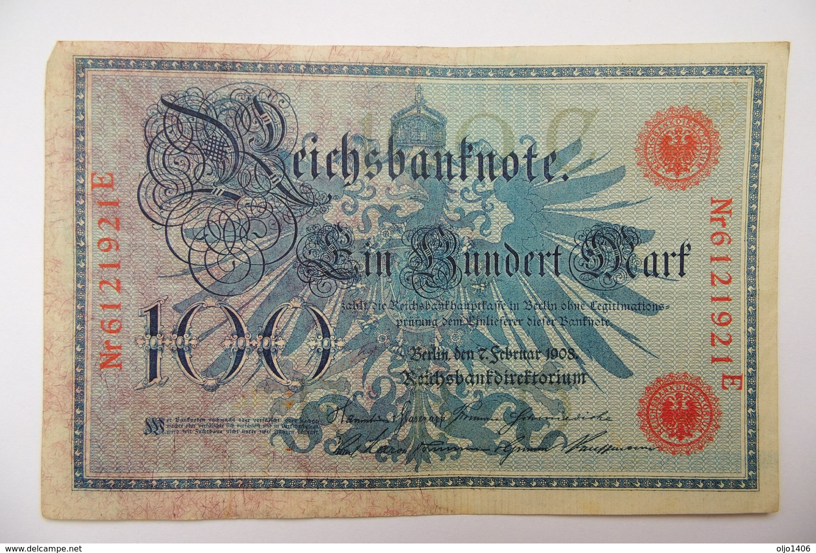 Ein-Hundert-Mark-7-Februar-1908-Deutsche-Reich-Reichsbankdirektorium -100 - 100 Mark