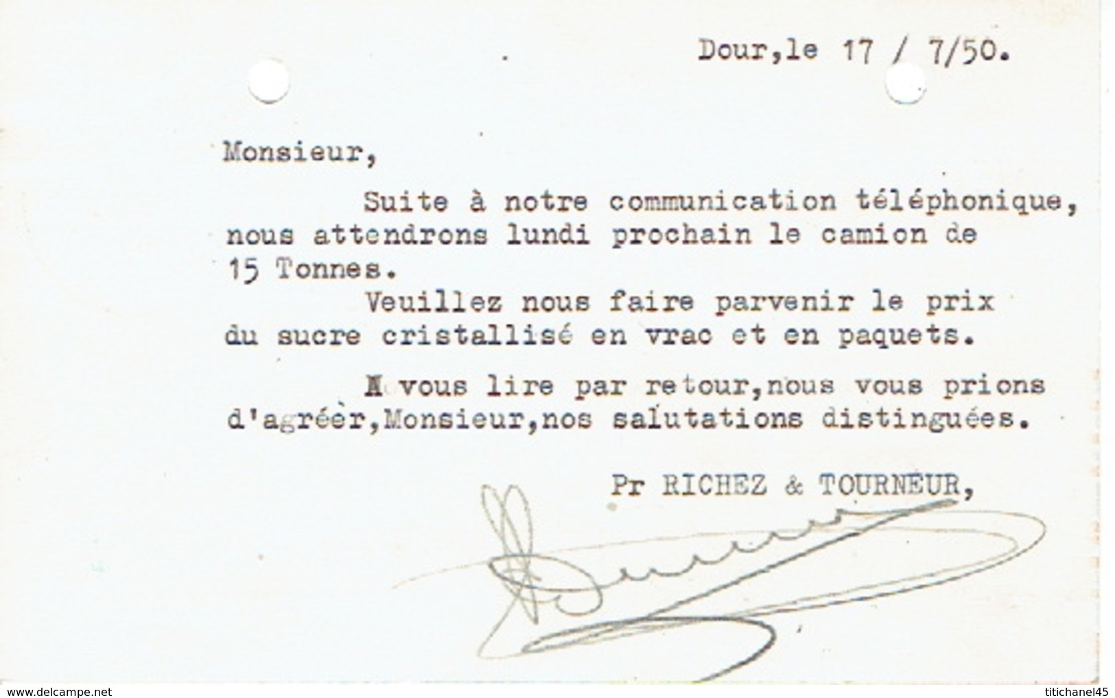 CP Publicitaire DOUR 1950 - RICHEZ & TOURNEUR - Alimentation & Confiserie En Gros - Dour