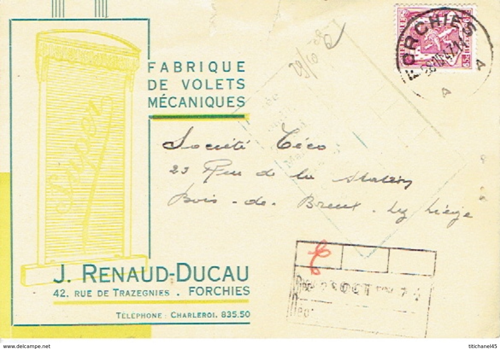 CP Publicitaire FORCHIES 1947 - J. RENAUD-DUCAU - Fabrique De Volets Mécaniques - Fontaine-l'Evêque