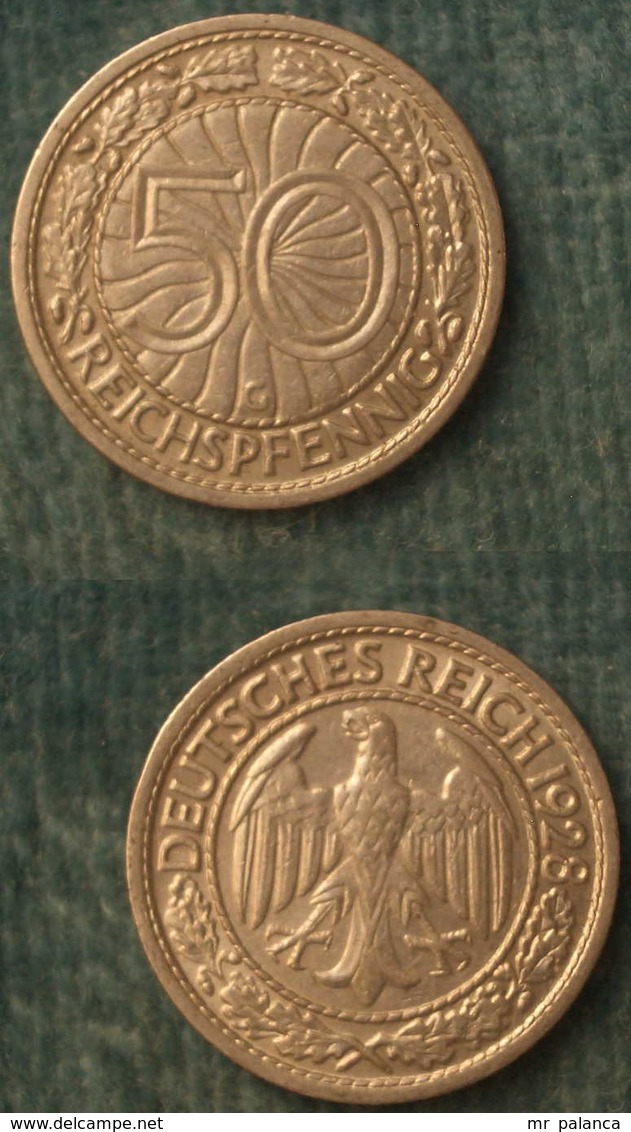 M_p> Germania Repubblica Di Weimar 50 Reichspfennig 1928 Zecca G - 50 Rentenpfennig & 50 Reichspfennig