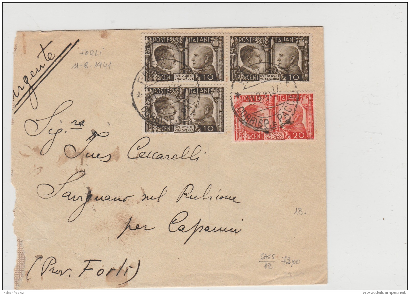 LETTERA 1941 CON 3X10+20 CENT. FRATELLANZA D'ARMI TIMBRO FORLI' (Z2048 - Storia Postale