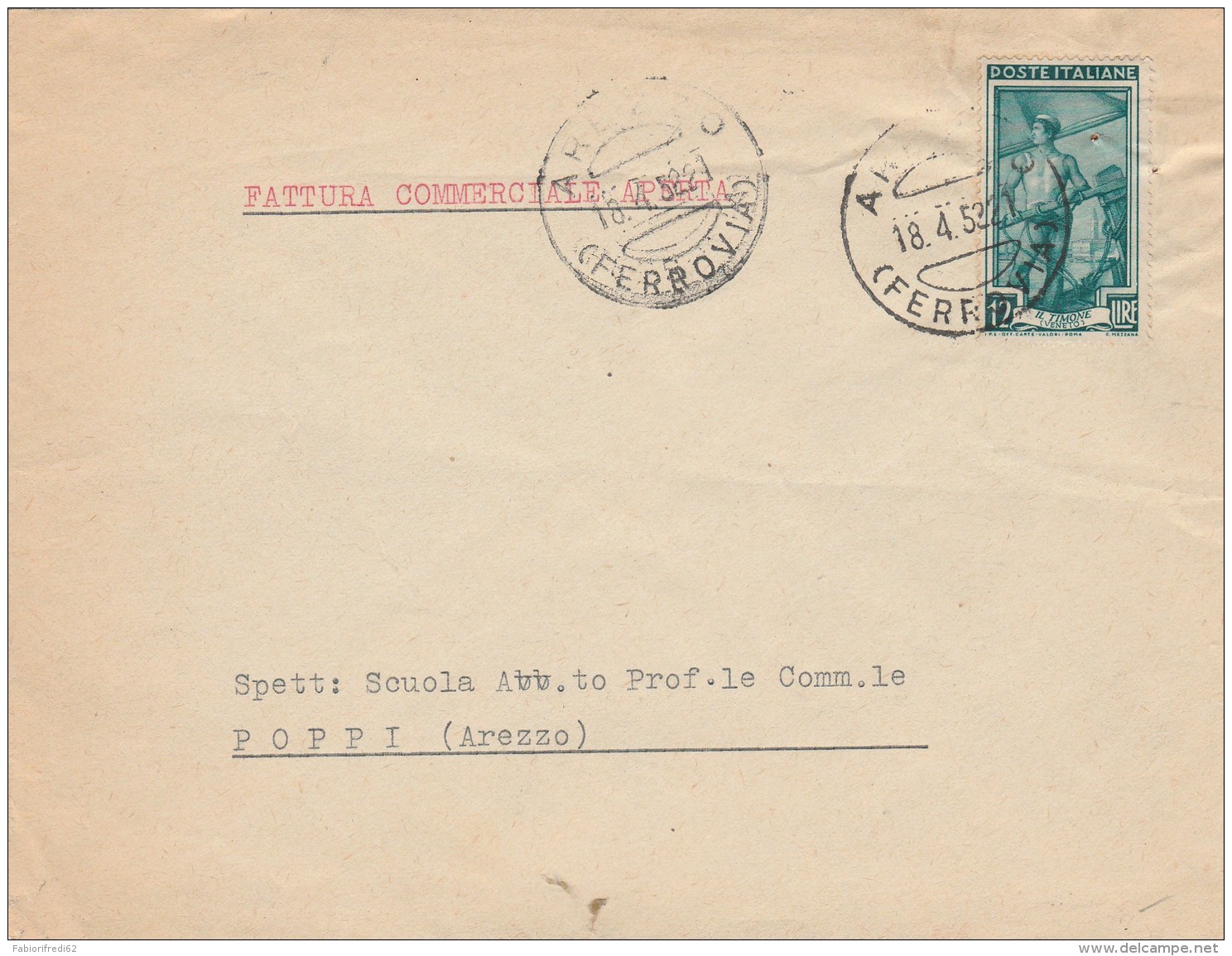 LETTERA 1952 CON 12 L. ITALIA AL LAVORO TIMBRO AREZZO (Z2203 - 1946-60: Storia Postale