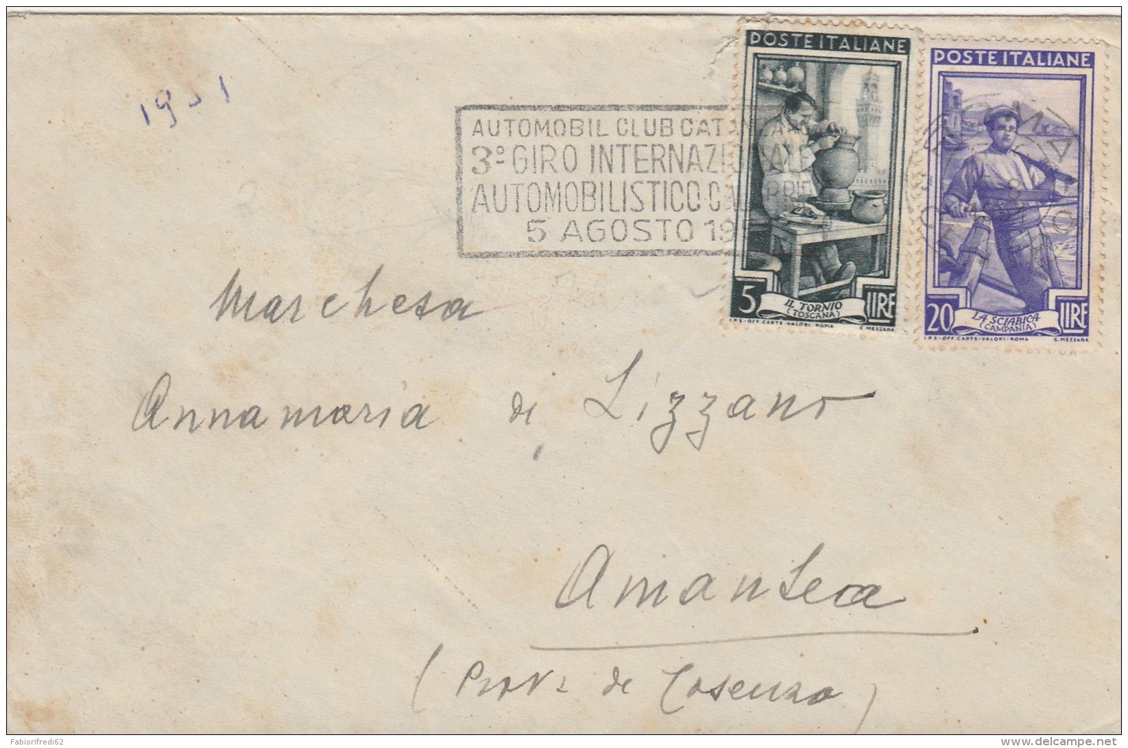 LETTERA 1954 CON 5+20 L. ITALIA AL LAVORO TIMBRO AUTOMOBIL CLUB (Z2216 - 1946-60: Poststempel