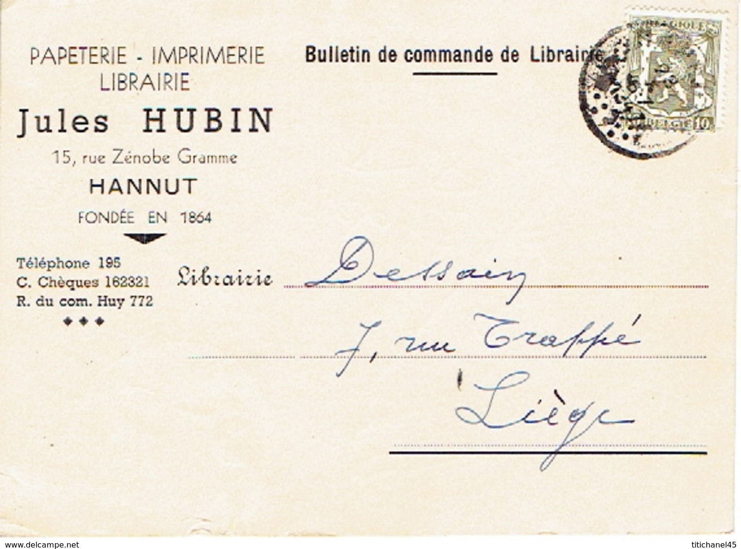 CP Publicitaire HANNUT 1947 - Jules HUBIN - Papeterie - Imprimerie - Librairie - Hannut