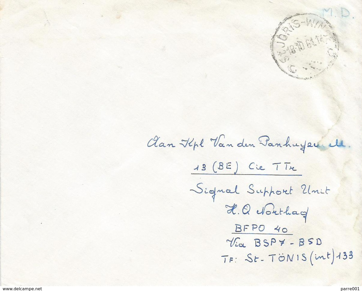 Belgie Belgique 1961 St Joris To Bureaux Postales Secondaires BSP7 Weiden Military Unfranked Cover - Army