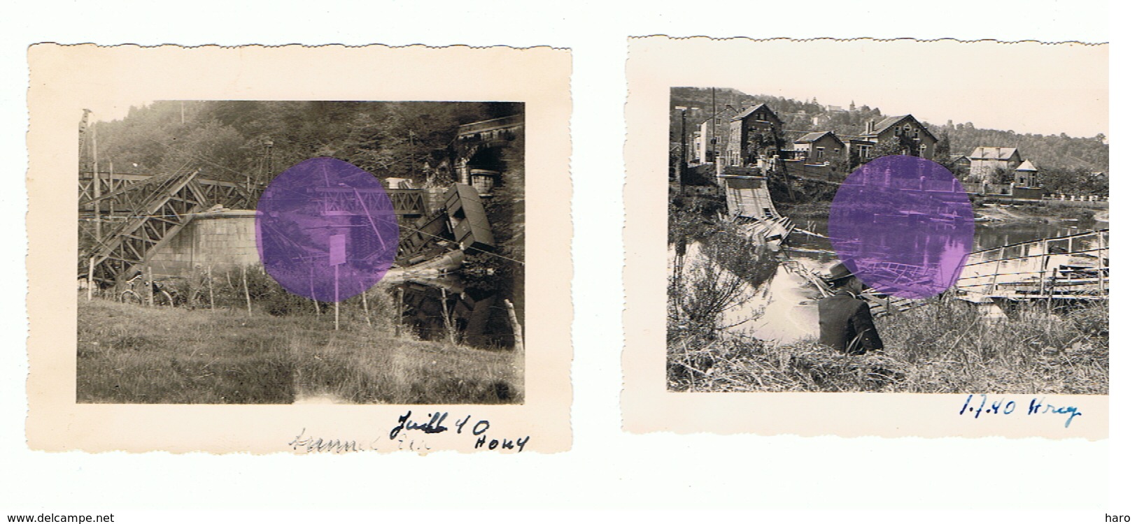 HONY - Juillet 1940  - Pont , Chemin De Fer,...- Guerre 40/45 - 2 Photos (+/- 6 X 9 Cm ) (b187) - Lieux