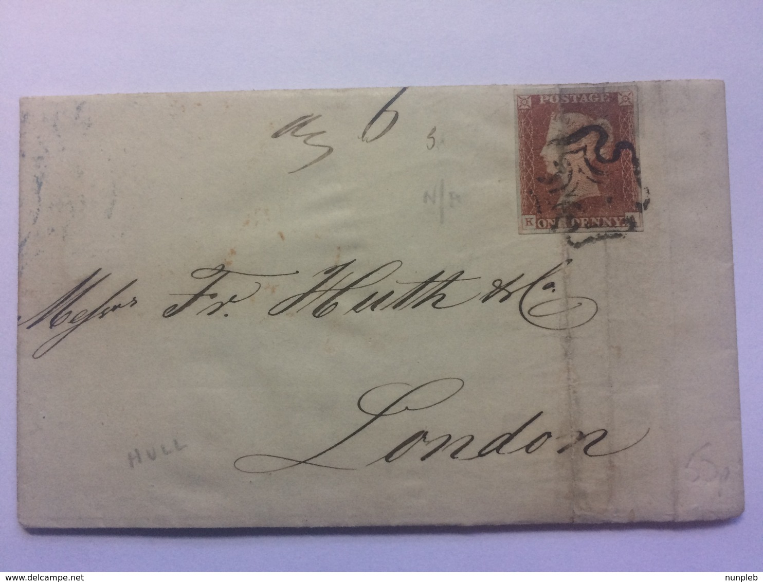 GB - VICTORIA 1d Red Imperf Entire 1844 - Hull To London - Maltese Cross And 2 Ring Hull Mark In Blue - Covers & Documents