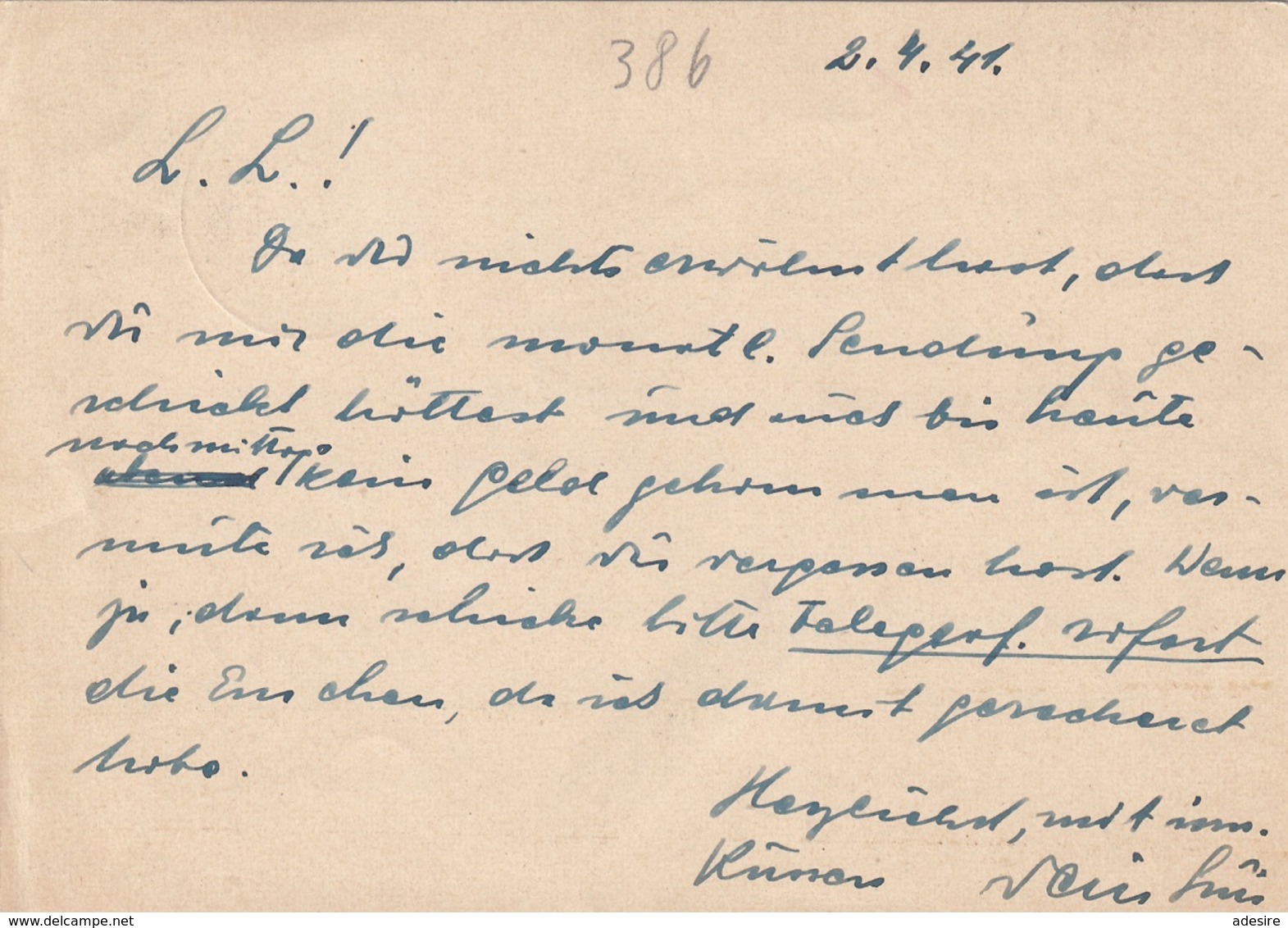 DR ROHRPOST 1941, 50 Botendienst? - 6 Pfg Ganzsache + 40 Pfg Au Pk Express, Telegraphenamt Wien 1 - Abarten & Kuriositäten