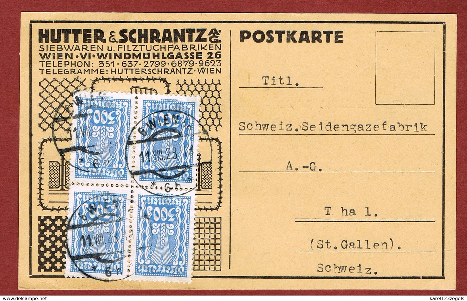 Infla Ab 1. Aug. 1923 Ausland Postkarte 1.200 Kr. - Covers & Documents