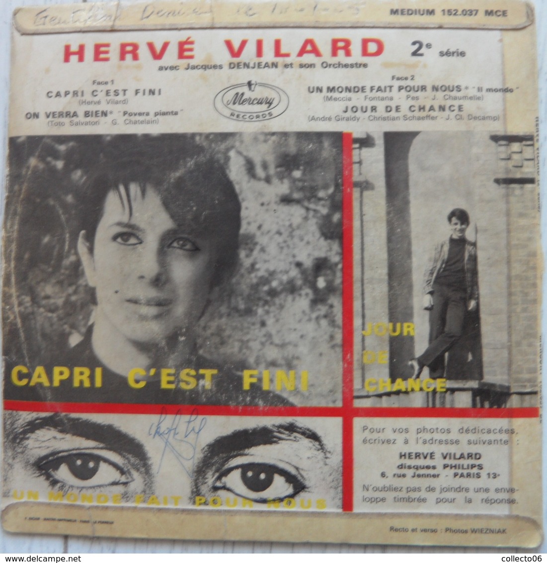 45 Tours Hervé Vilard Capri C'est Fini Ref:152.037 MCE - Autres - Musique Française