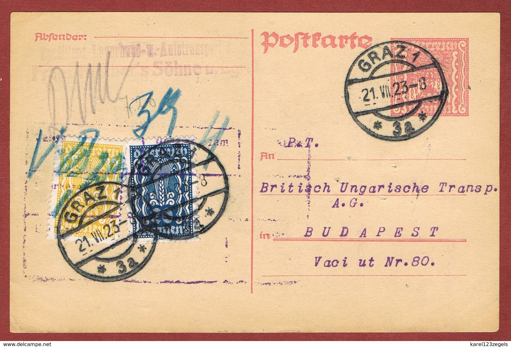 Infla Ab 1. Aug. 1923 Ausland Postkarte Sondertarif 900 Kr. - Covers & Documents