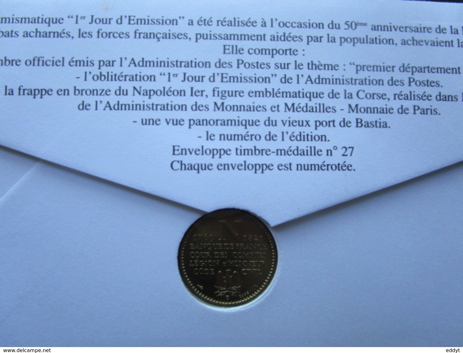 ENVELOPPE Et PIECE - Timbre - Philatélique Numismatique "1 JOUR D'EMISSION" 1993 - 50 Anniversaire De La LA CORSE - Autres & Non Classés