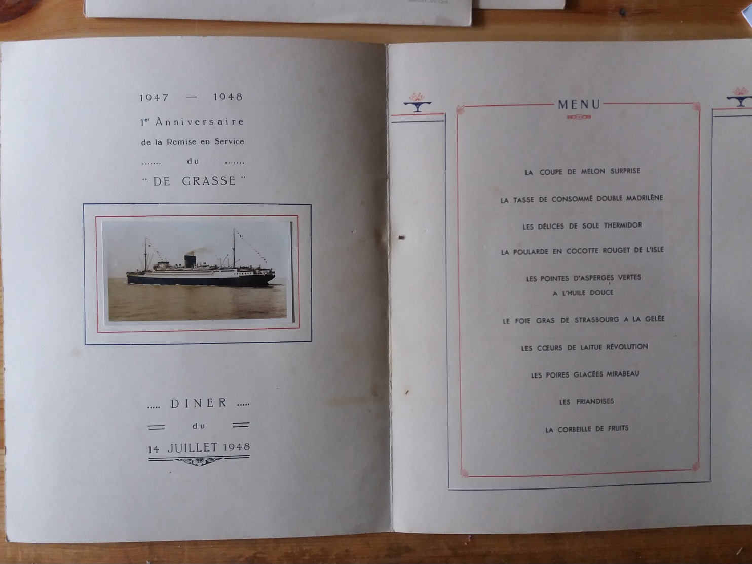 3 Anciens Menus CieTransatlantique SS De Grasse - 1948 - 1ere Classe - Dont 1 Spécial Pour Le 14 Juillet - Menus