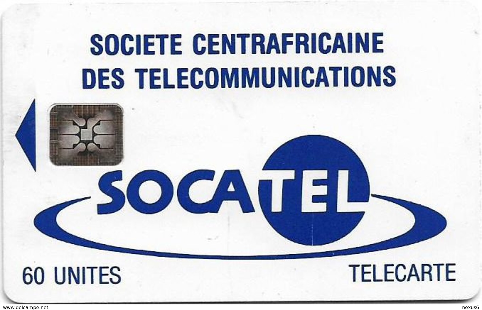 Central African Rep. - Socatel - Logo Blue, (Cn. 43745), SC5, 60Units, Used - Centraal-Afrikaanse Republiek