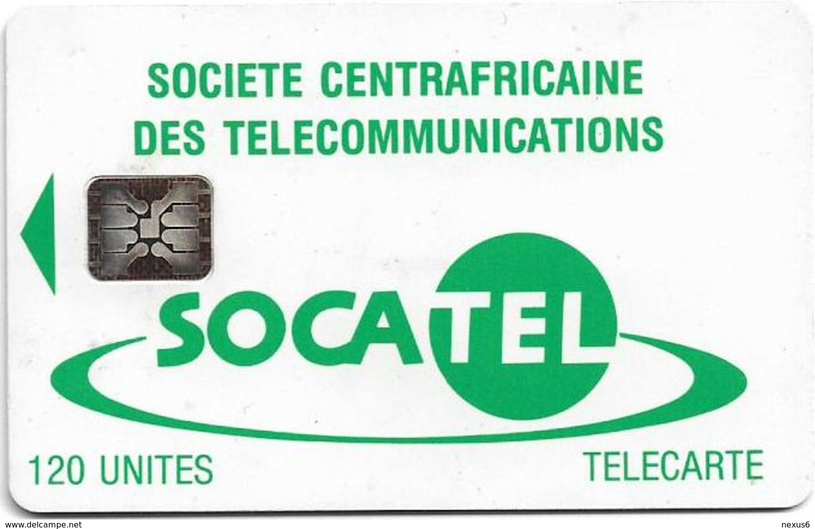 Central African Rep. - Socatel - Logo Green - 120Units, SC5 (Sn. 43757), Used - Zentralafrik. Rep.