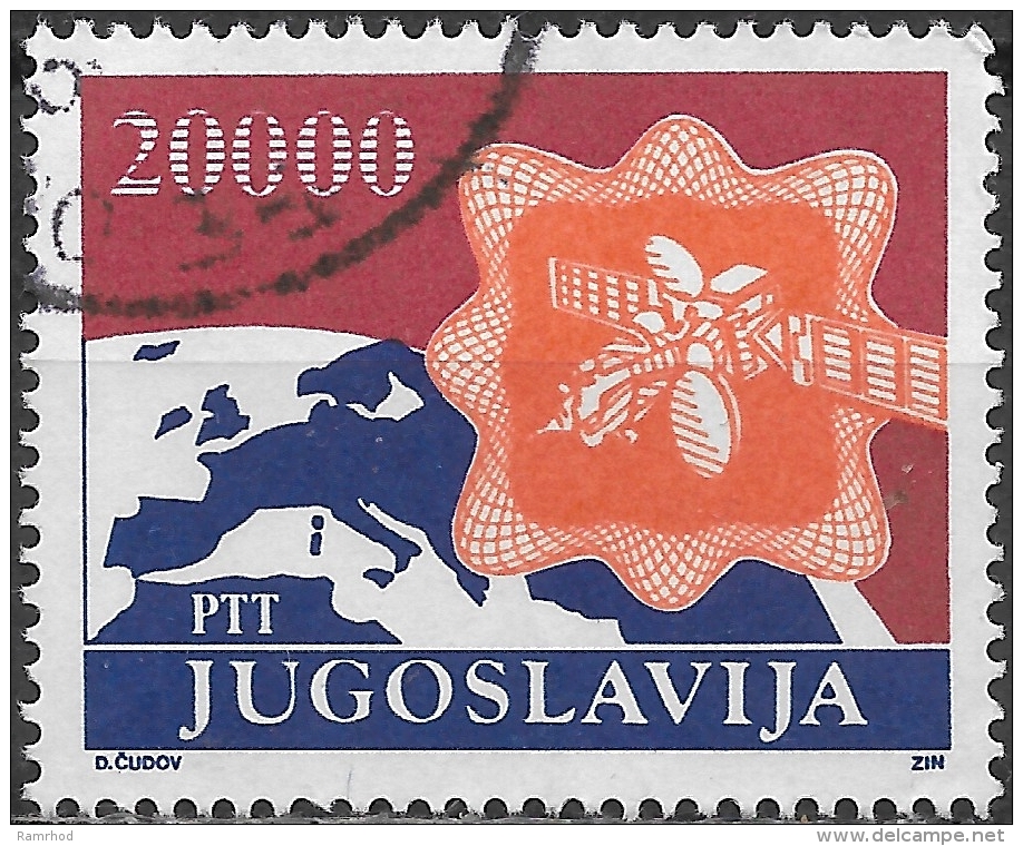 YUGOSLAVIA 1989 Air. Europe On Globe And Satellite - 20000d - Orange, Violet And Red FU - Aéreo