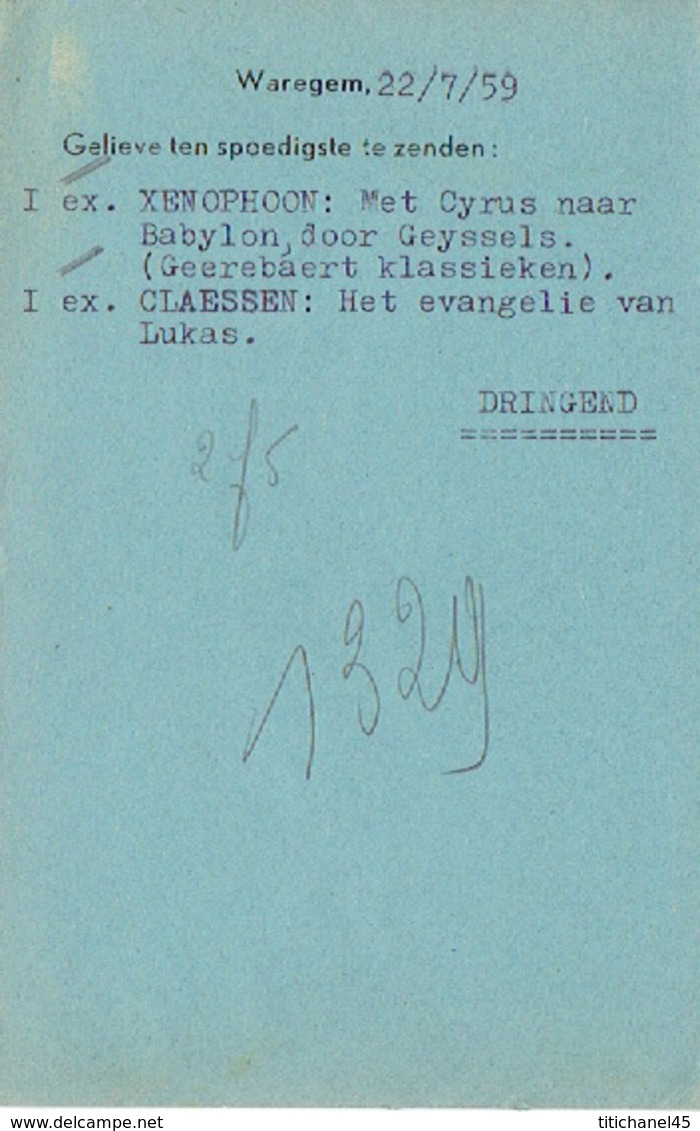 PK Publicitaire WAREGEM 1959 - Boekhandel ORION - G. DEMEDTS - Waregem