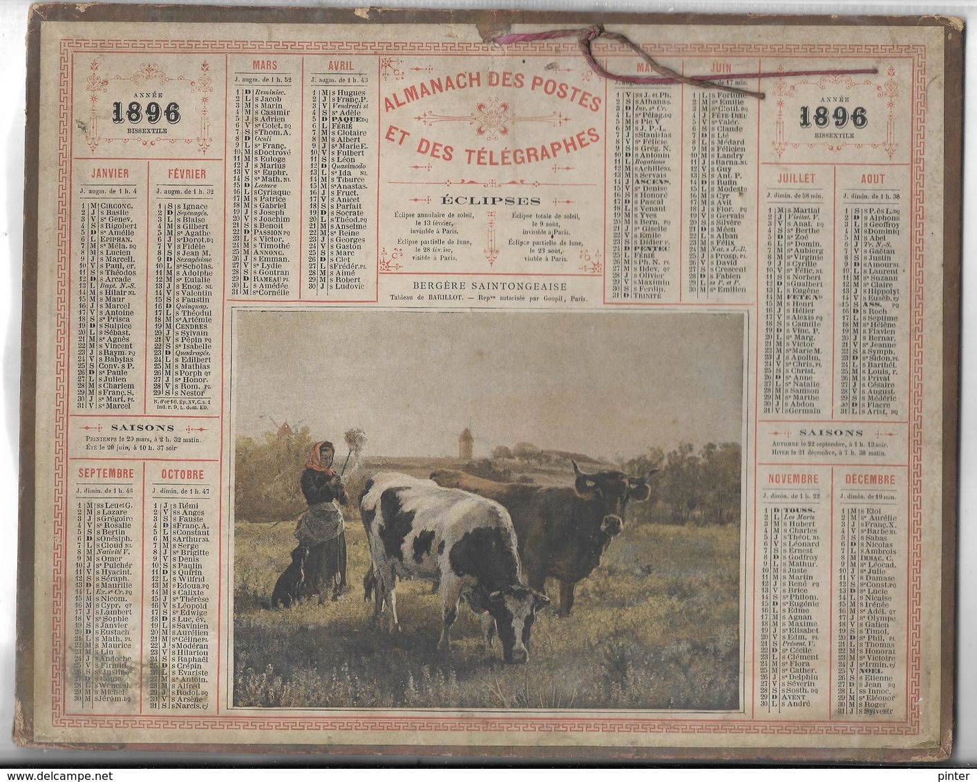 CALENDRIER De 1896 - Format 26 X 21 Cm - Formato Grande : ...-1900