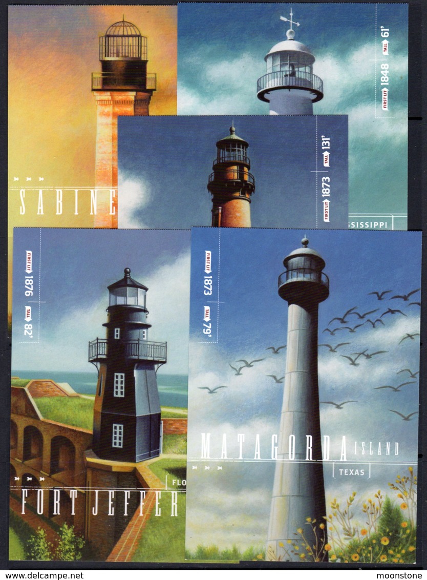 USA 2009 Gulf Lighthouses Set Of 5 Postcards, Ref. 154 - Lighthouses
