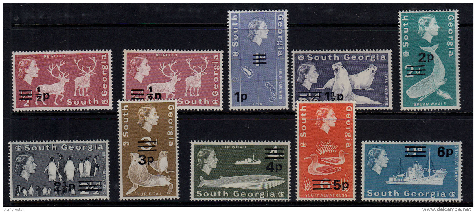 J0051 SOUTH GEORGIA 1971, SG 19-26, Definitives Surcharged, Part Series To 6p (both Types Of &frac12; P), MNH - South Georgia
