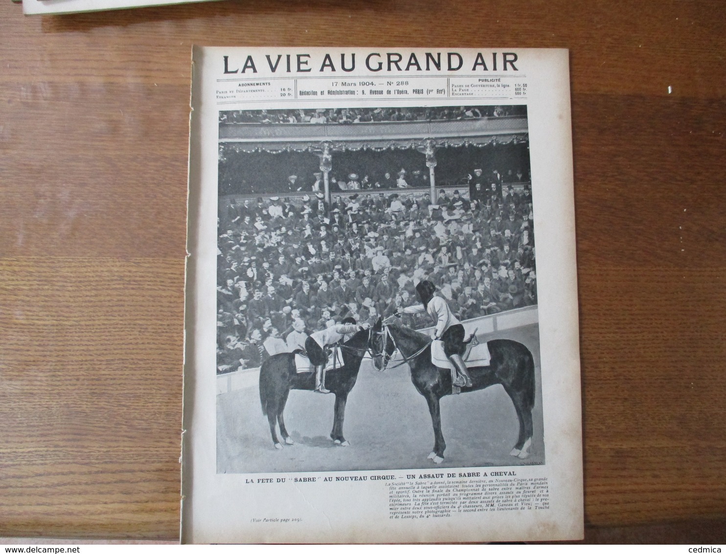 LA VIE AU GRAND AIR N°288 17 MARS 1904 LA FÊTE DU "SABRE" AU NOUVEAU CIRQUE,LA TRAVERSEE DE L'AMERIQUE EN AUTOMOBILE,LIV - 1900 - 1949