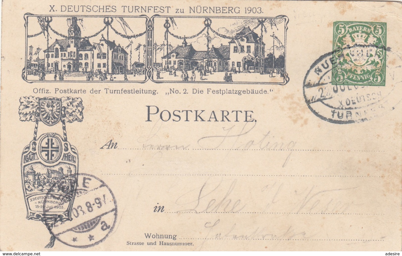 X.DEUTSCHES TURNFEST ZU NÜRNBERG 1903 - Karte Gel.1903 Von Nürnberg Nach Lehe, Gute Erhaltung - Leichtathletik