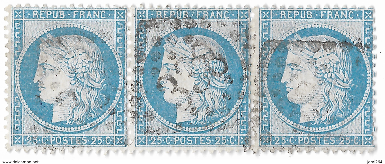 TIMBRES N°60/1 ; BANDE DE TROIS  126/127/128 G3 ; N° 128 DIFFICILE À TROUVER; GC 338 (BASTIA)TTB - 1871-1875 Cérès