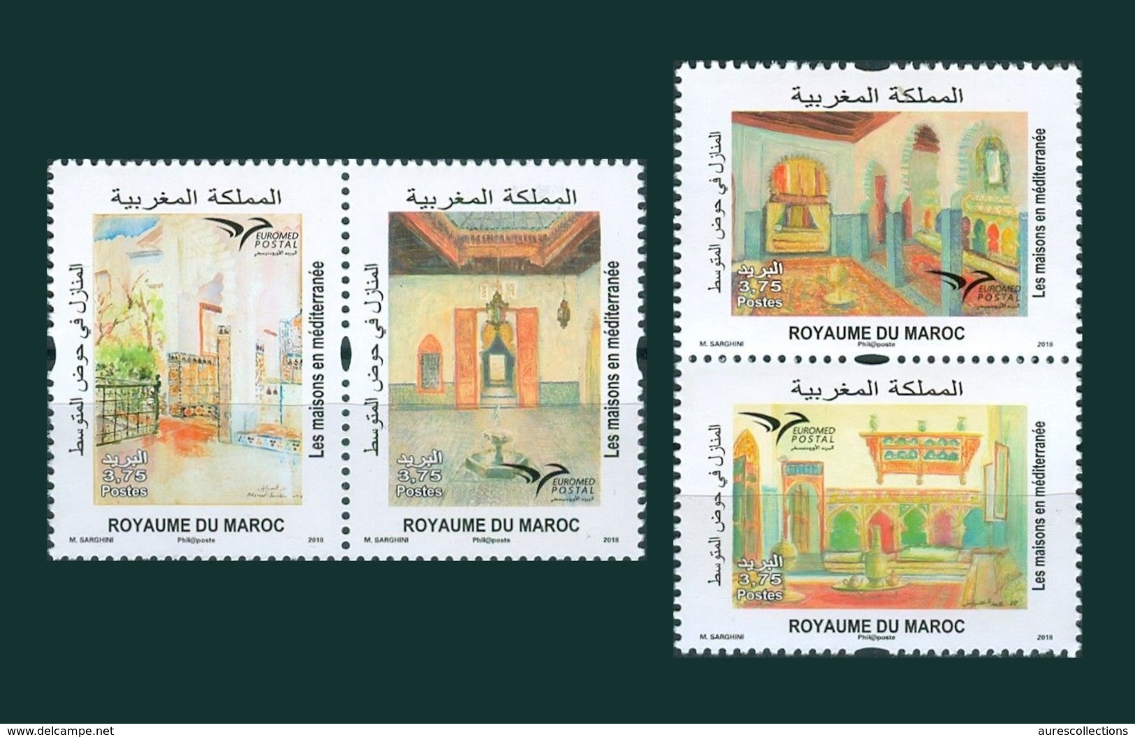 MOROCCO MAROC MORROCCO EUROMED 2018 HOUSES OF THE MEDITERRANEAN MAISONS WATER EAU FOUNTAIN FONTAINE  - JOINT ISSUE - MNH - Maroc (1956-...)