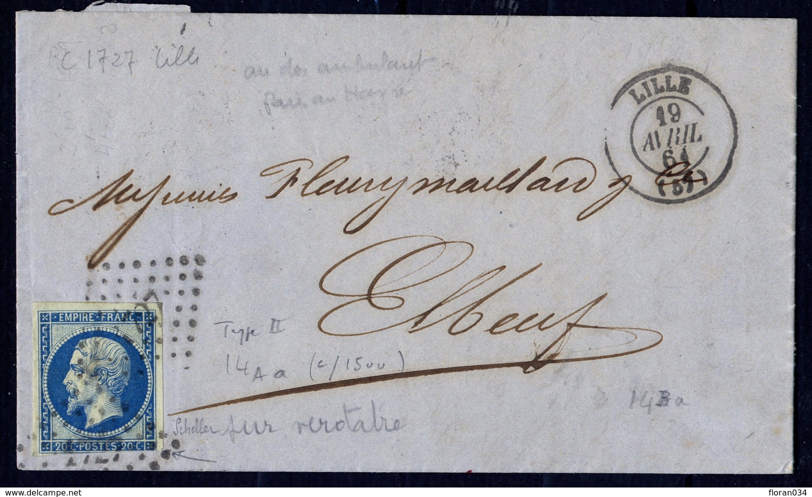 France N° 14 Ad + 14 Ba Sur 2 Lettres (bleu S/vert T. 1 Et 2) Cote 565 Euros - 1853-1860 Napoleone III