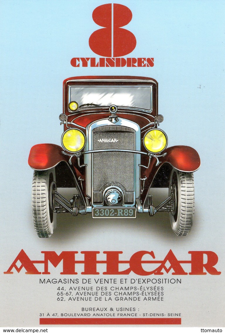 Amilcar C8 Surbaissé 8 Cyls  -  1928  -  Publicité D'epoch   -  CPM - Voitures De Tourisme