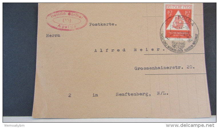 SBZ: Fern-Karte Mit 12+3 Pf Tag Der Briefmarke 1948 SSt. Apolda Vom 14.12.48 Bedarf! Knr: 228 - Sonstige & Ohne Zuordnung