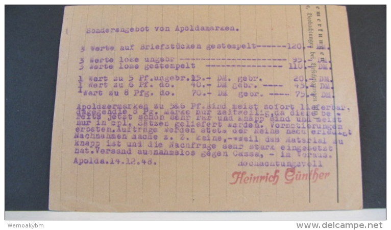 SBZ: Fern-Karte Mit 12+3 Pf Tag Der Briefmarke 1948 SSt. Apolda Vom 14.12.48 Bedarf! Knr: 228 - Otros & Sin Clasificación