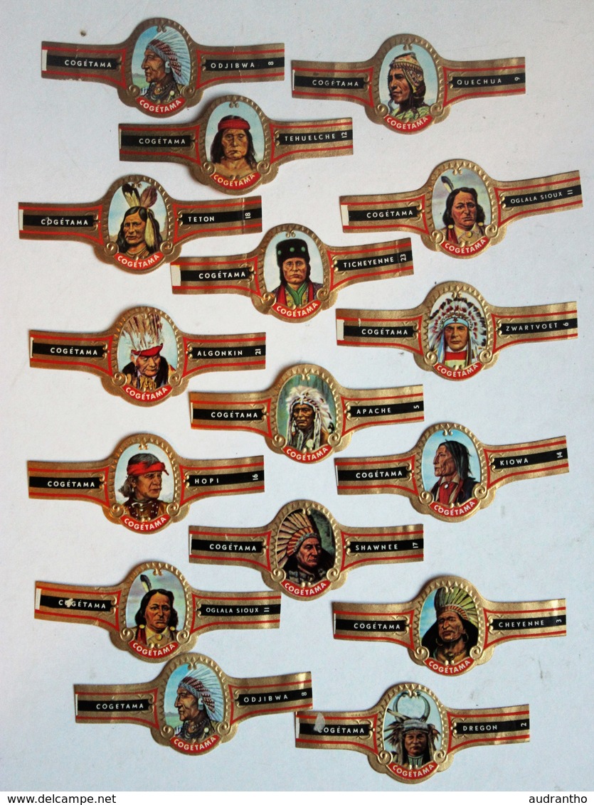 Lot De 17 Bagues De Cigare Cogetama Thème Indiens Sioux Apache Cheyenne - Cigar Bands