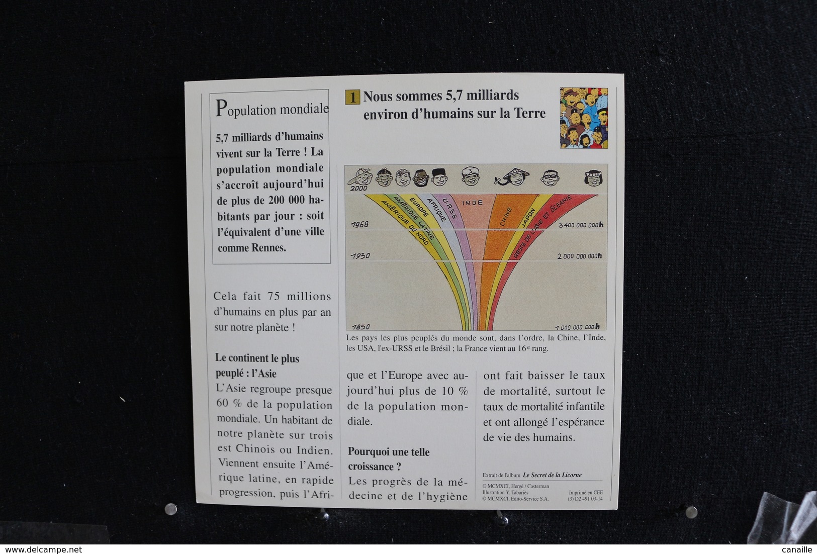 Fiche Atlas,TINTIN (extrait De,Le Secret De La Licorne)-Peuples Du Monde, N°26 Combien Y A-t-il D'humains Sur La Terre ? - Collections