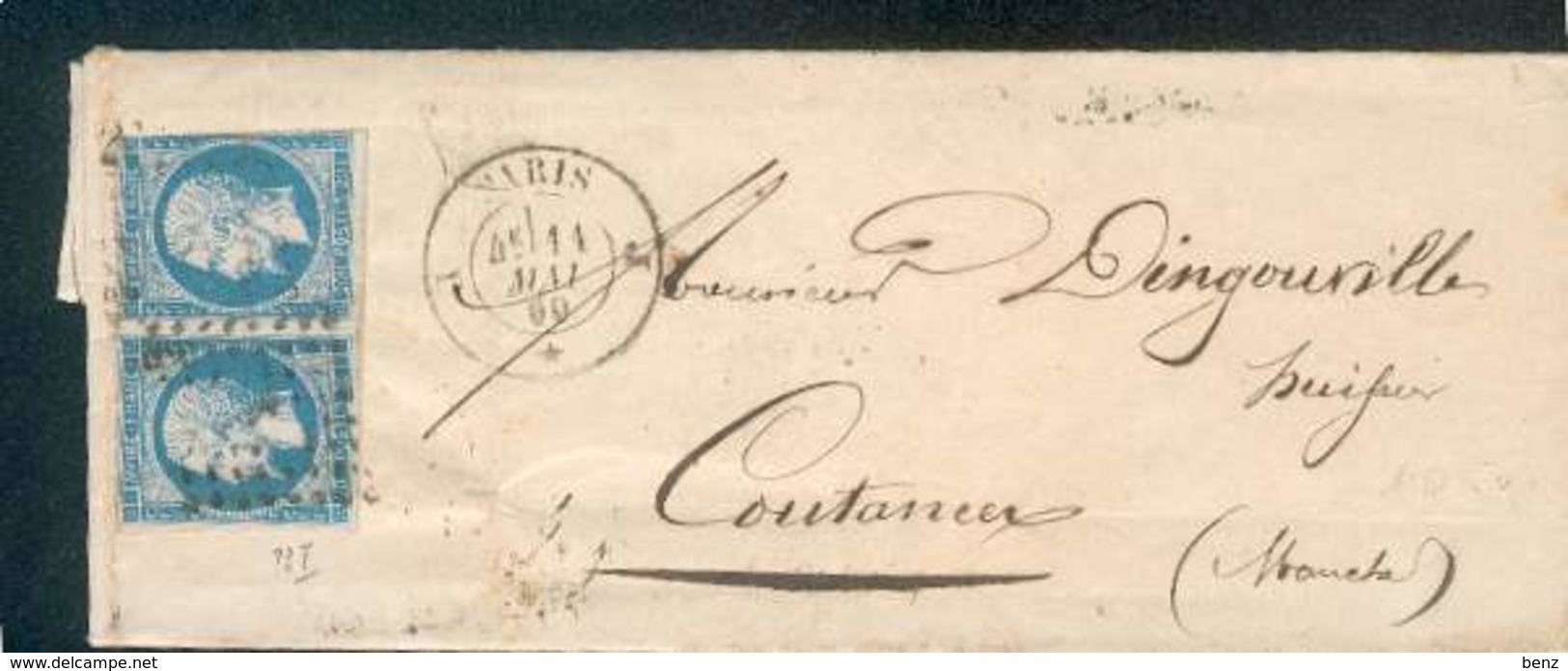 FRANCE  LETTRE PAIRE TYPE NAPOLEON III TB PARIS 11 MAI 1860 POUR COUTANCES - 1853-1860 Napoléon III