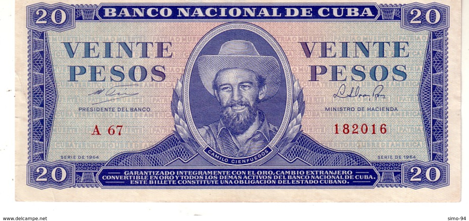 Cuba P.97b   20  Pesos 1964   Xf -au - Cuba