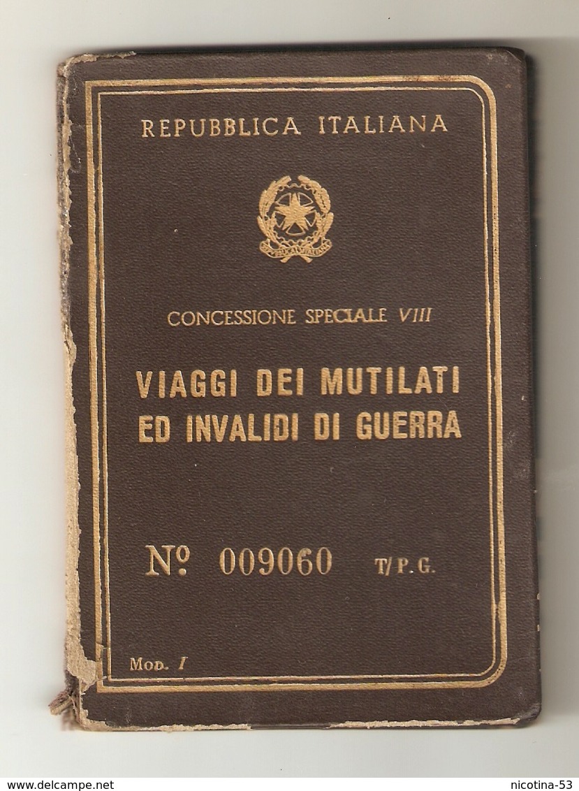 BIGLI--0008-- TESSERA " VIAGGI DEI MUTILATI ED INVALIDI DI GUERRA"-- TESSERA VEDOVA INTESTATARIO - Europe