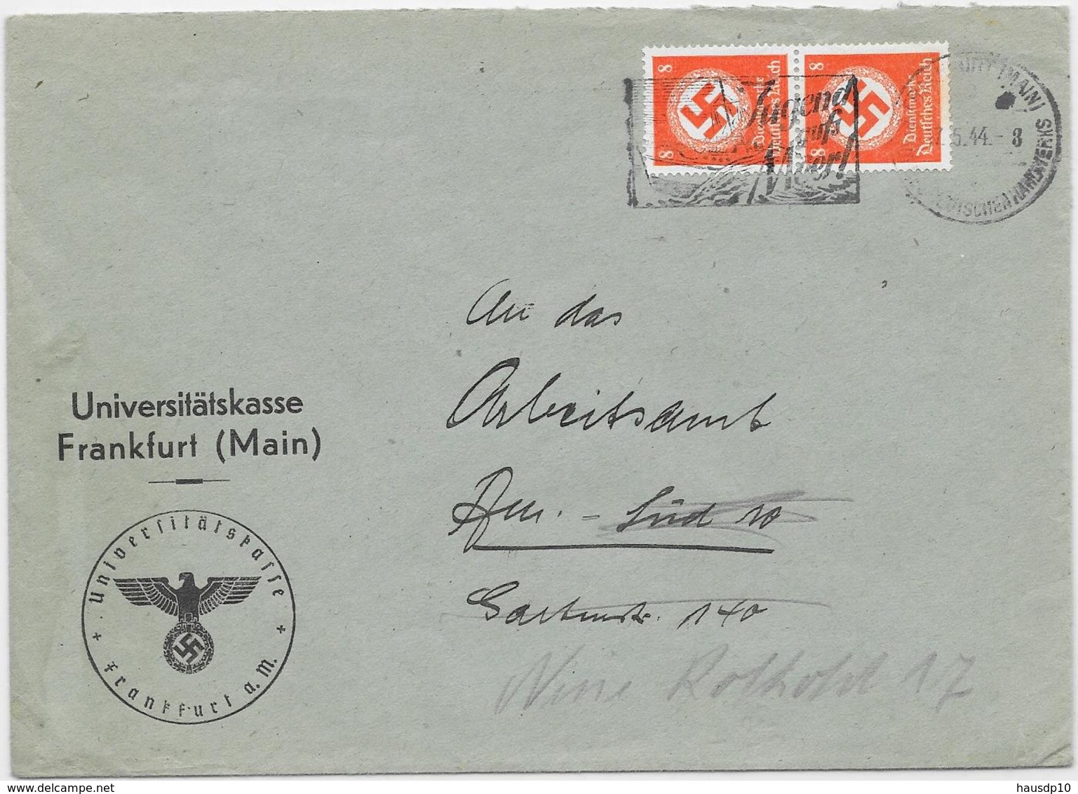 DR Dienst Brief Mef. Mi.D170 17.5.44 Frankfurt A.Main + NS Stempel Uiniversitätskasse - Officials