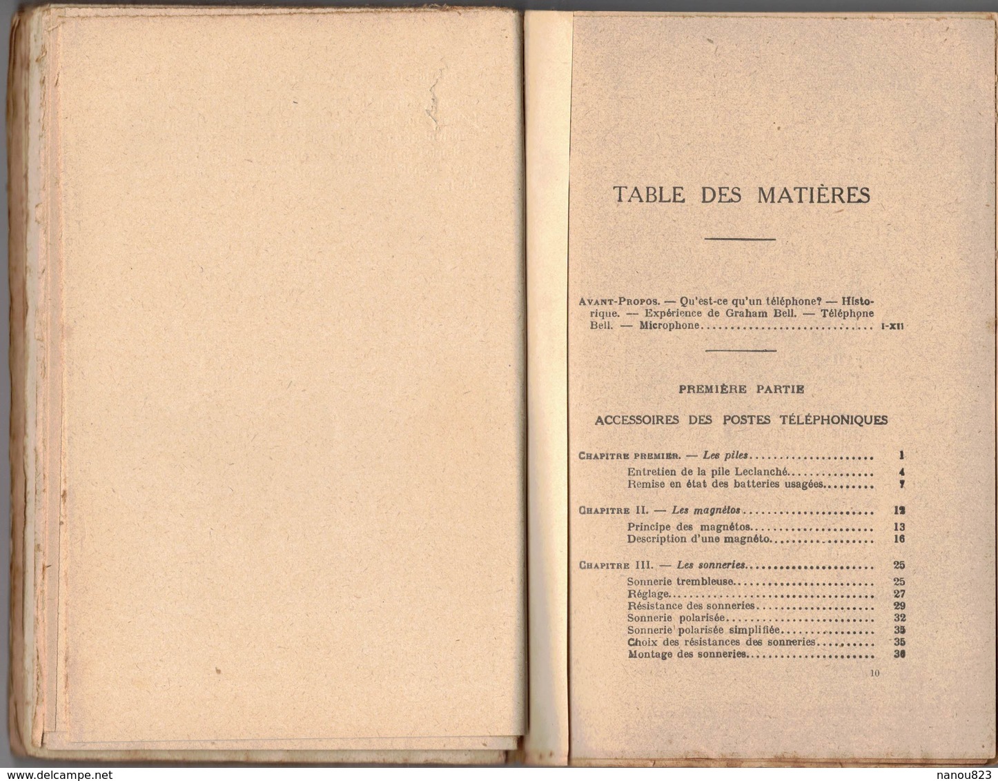 Année 1922 : ILLUSTREE ET COMMENTEE : LA TELEPHONIE PRIVEE Par A Soulier - Table Des Matières Scannée - Piles Téléphones - Telephony