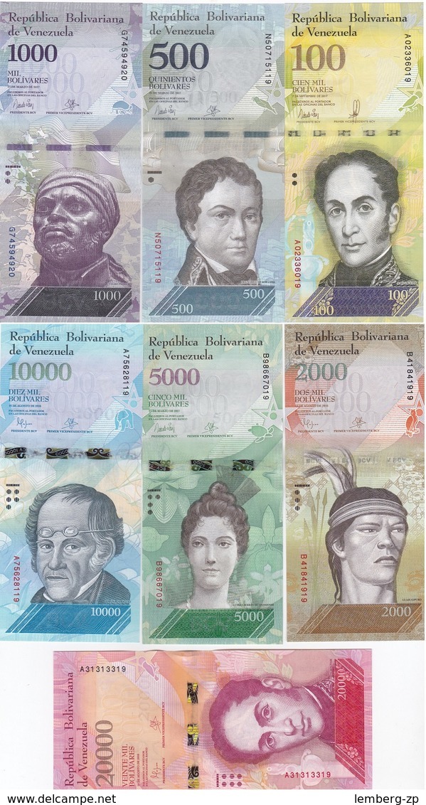 Venezuela - Set 7 Banknotes 500 1000 2000 5000 10000 20000 100000 Bolivares 2016 - 2017 UNC Lemberg-Zp - Venezuela