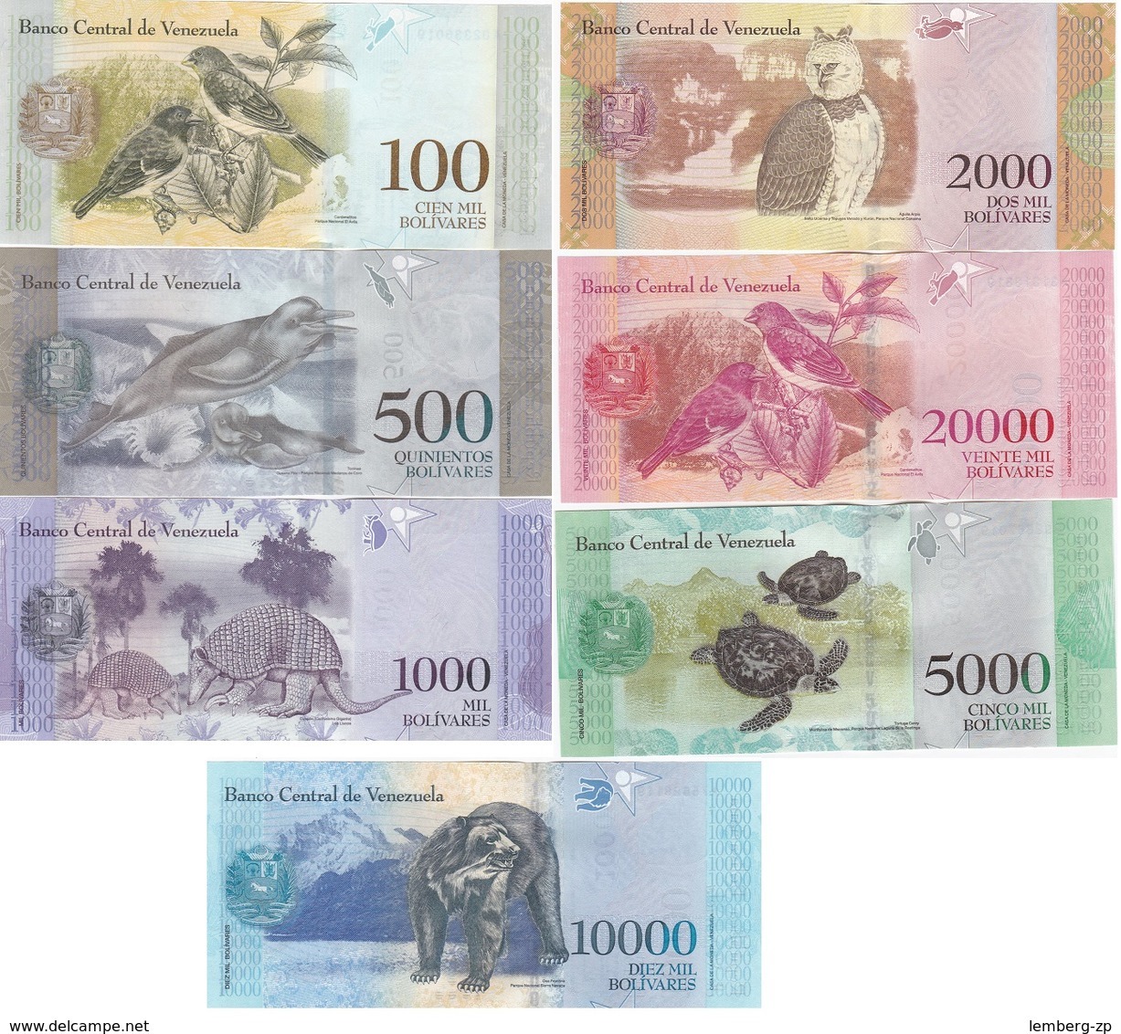 Venezuela - Set 7 Banknotes 500 1000 2000 5000 10000 20000 100000 Bolivares 2016 - 2017 UNC Lemberg-Zp - Venezuela