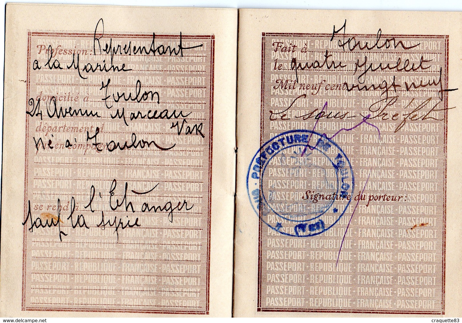 PASSEPORT A L'ETRANGER RF - TAMPON BARCELONE  1928 - Unclassified