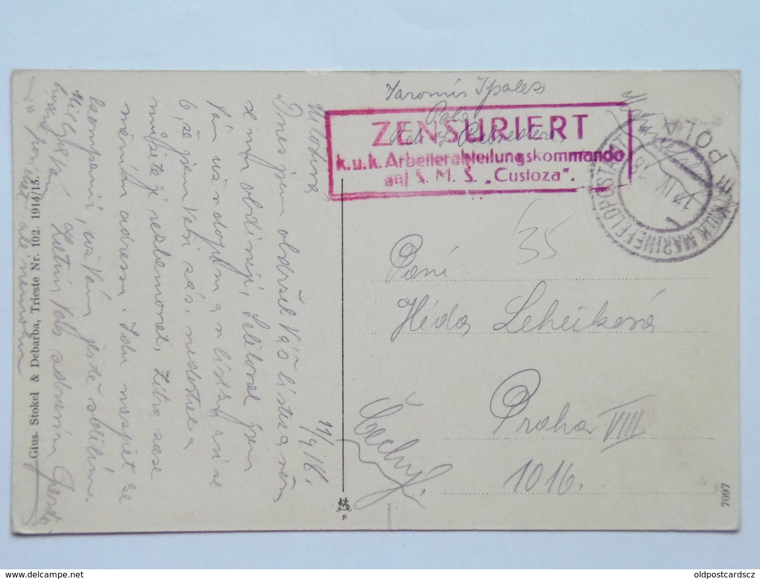 149 Austria WWI KuK Marine Navy Ship Schiff SMS Stamp Poststempel Pola Kriegsmarine Custoza 12.4.18. - Guerra