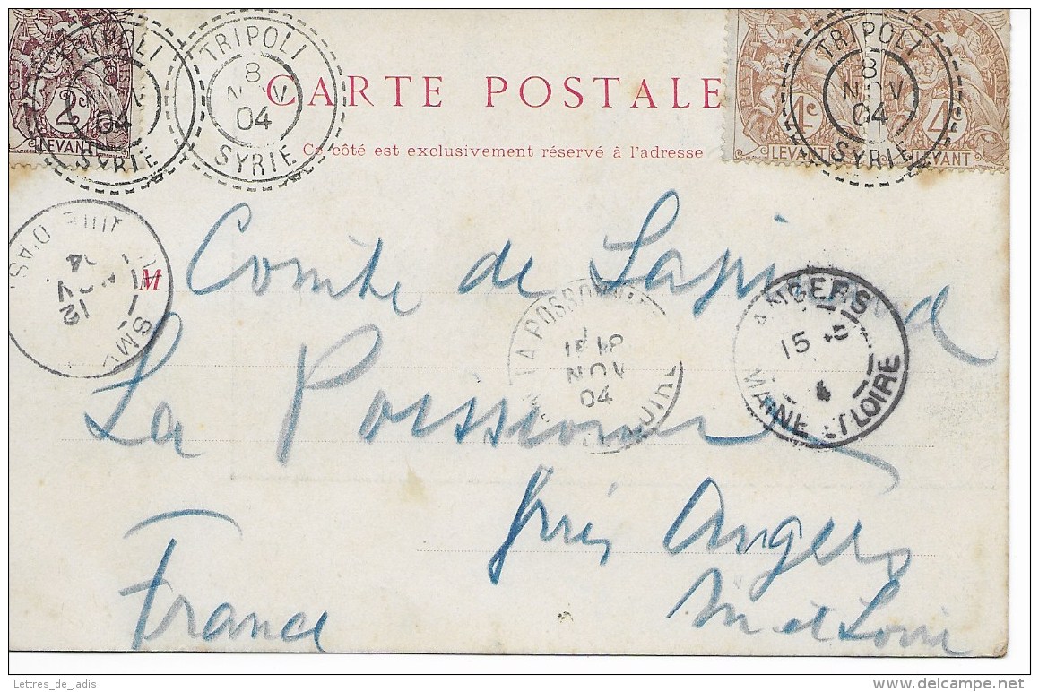 CP Cad  TRIPOLI SYRIE  8 Nov 1904 Pour ANGERS  TB - Covers & Documents