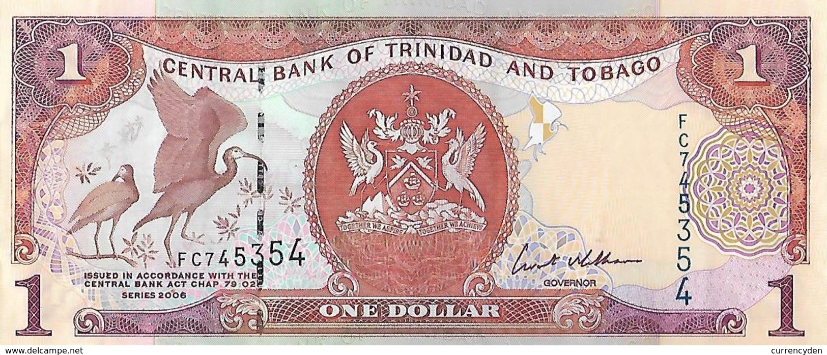 Trinidad & Tobago P46, $1, Scarlet Ibis / Industrial Complex, Oil Complex, UNC - Trinidad En Tobago