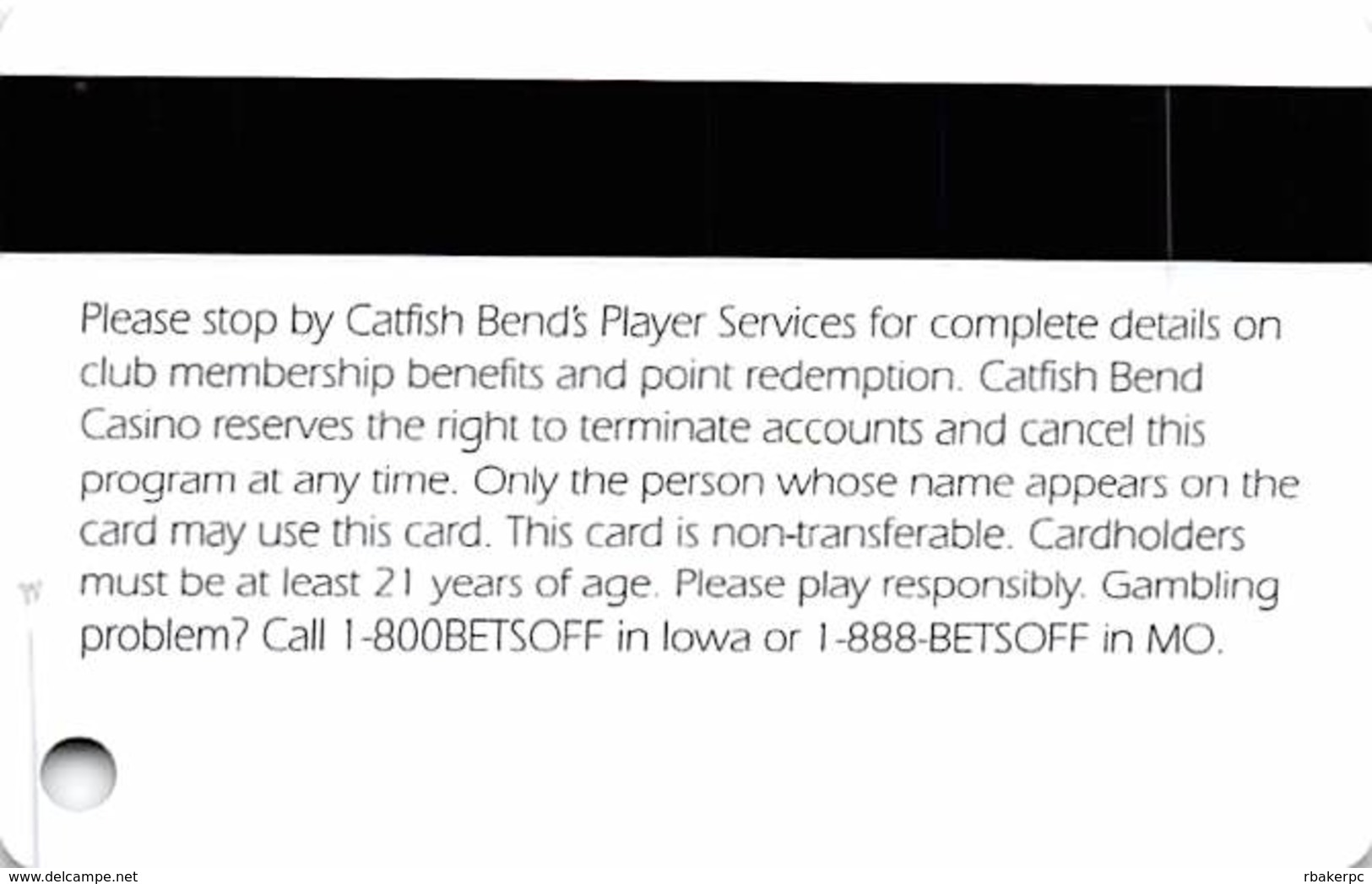 Catfish Bend Casino - Burlington, IA - BLANK Slot Card - Casino Cards