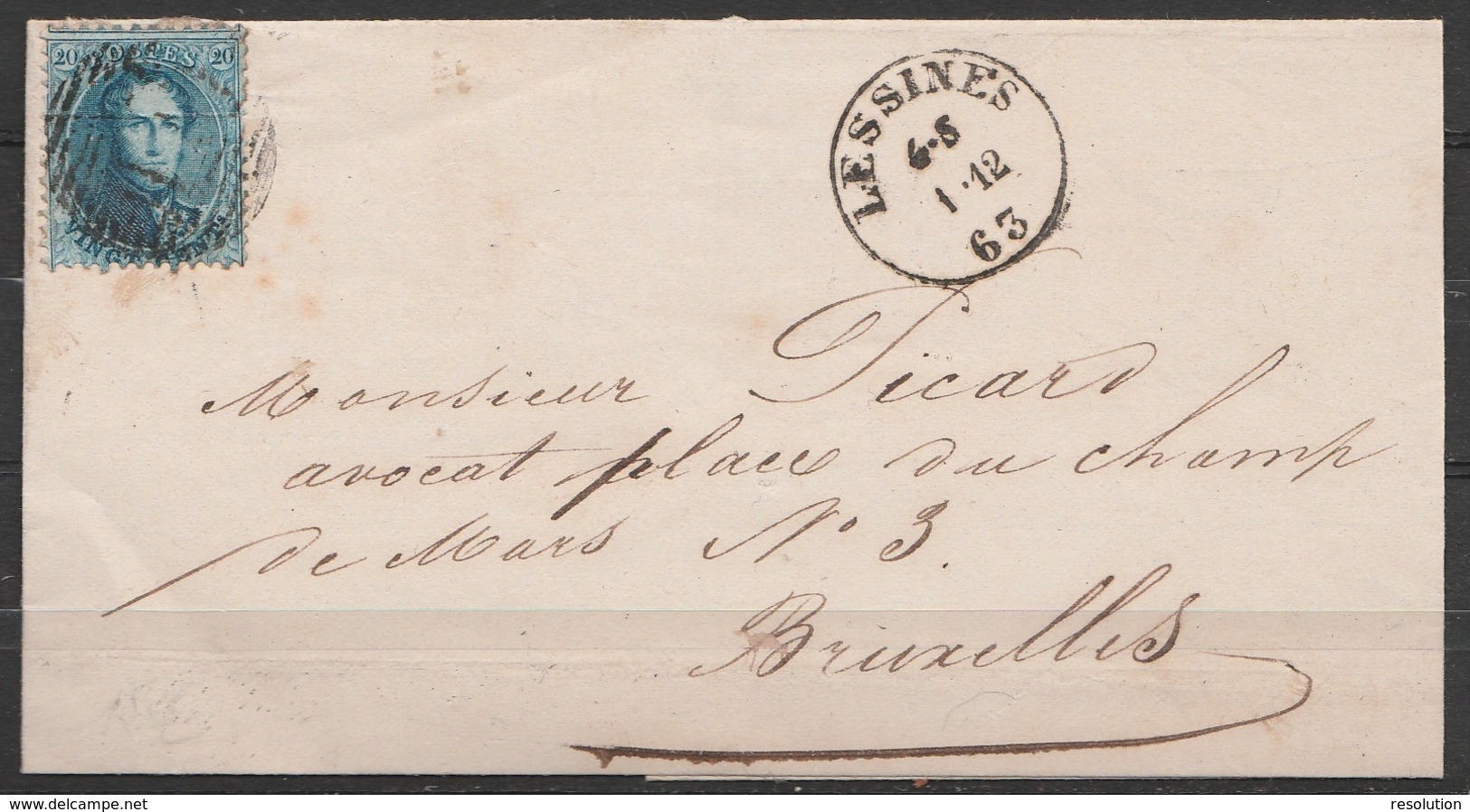 L. Affr. N°15 Càd LESSINES /1-12/1863 Pour Avocat à BRUXELLES - 1863-1864 Medallions (13/16)