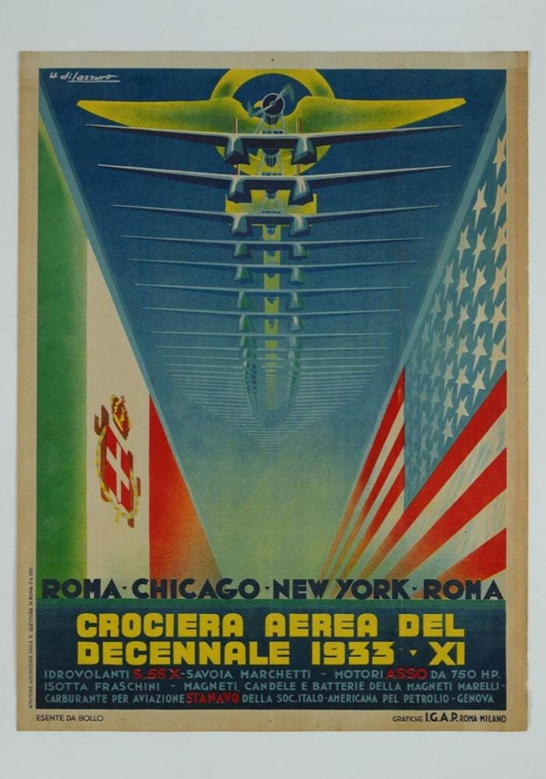 Italian Aviation Postcard Crociera Aerea Roma-Chicago-New York 1933 - Reproduction - Publicidad