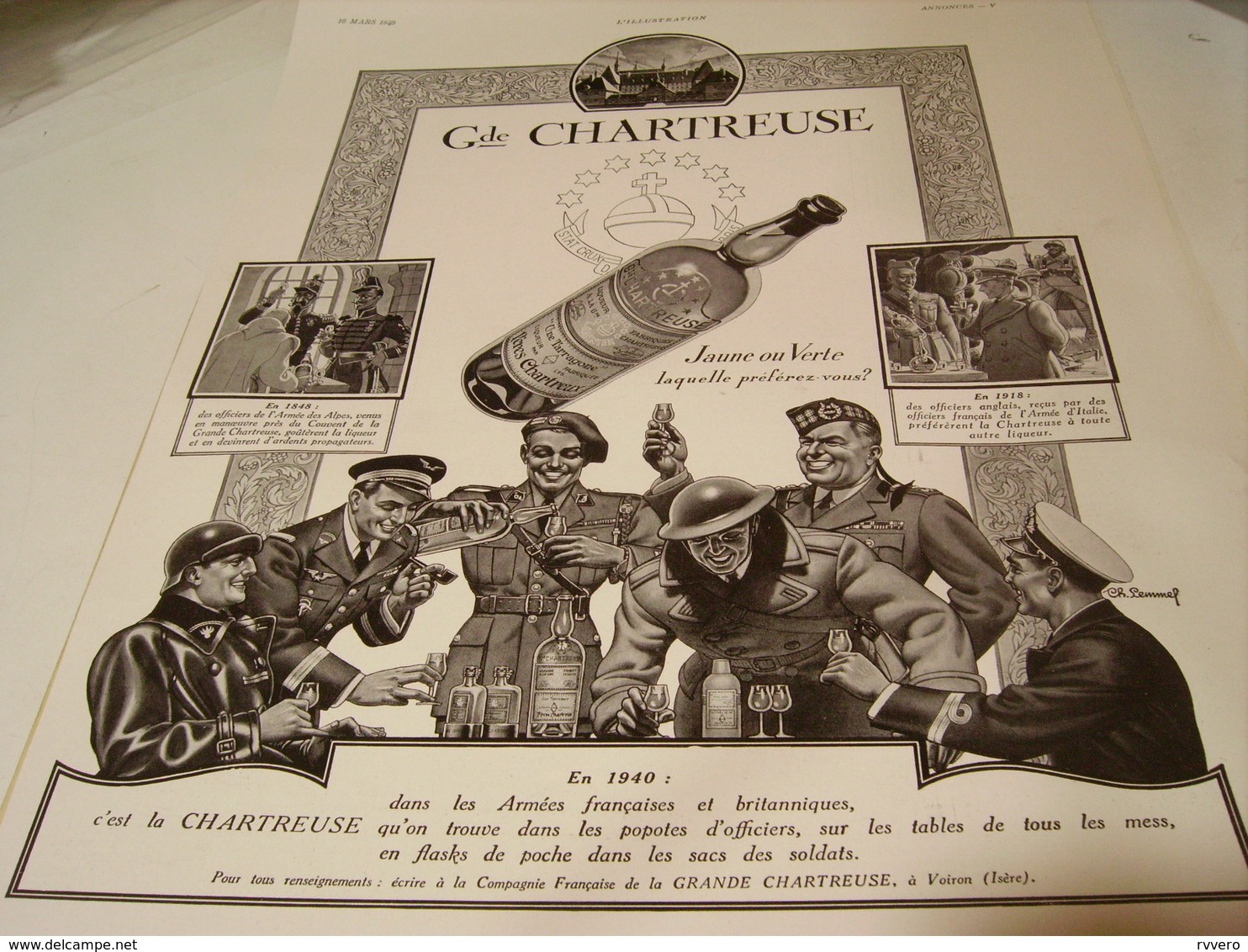 ANCIENNE PUBLICITE LIQUEUR GRANDE CHARTREUSE 1940 - Alcools