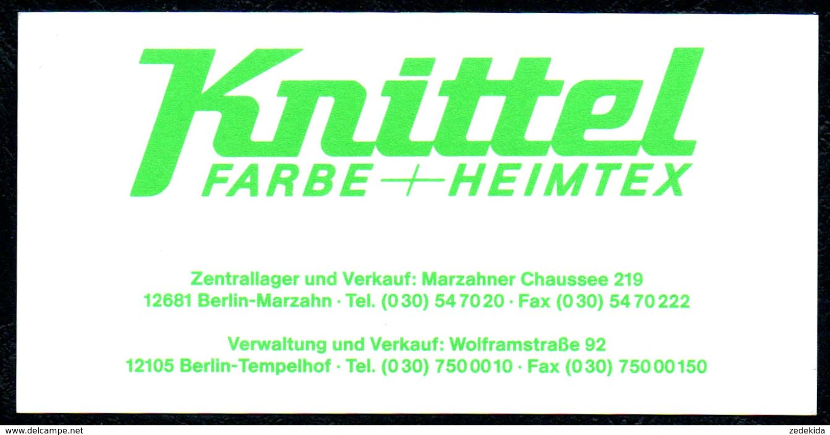 B7248 - Berlin Marzahn - Knittel Farbe Heimtex - Visitenkarte - Visitenkarten